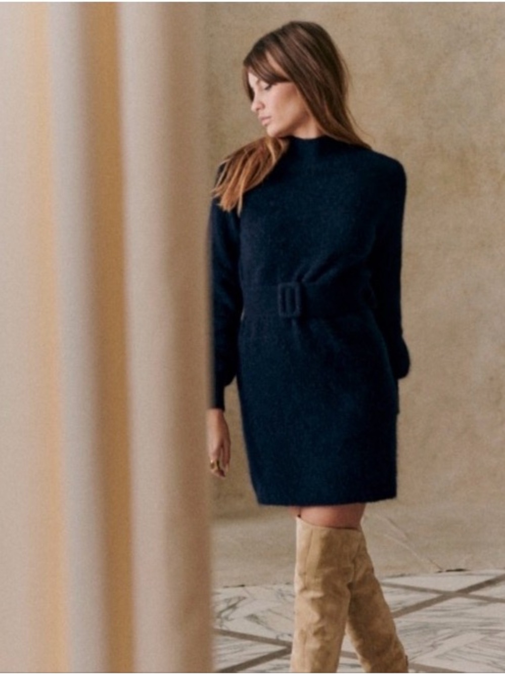 Sézane Black Belted Sweater Mini Dress